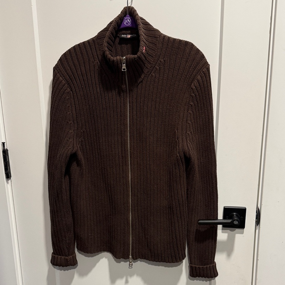 Ralph Lauren Polo Vintage Cotton Zip Cardigan Brown XL EUC